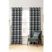 Homescapes Cotton Morocco Striped Curtain Pair in Grey | Size: 167 cm width x 183 cm drop