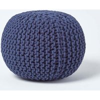 Homescapes Round Cotton Knitted Pouffe Footstool in Navy