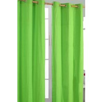 Homescapes Plain Cotton Ready Made Eyelet Curtain Pair in Green | Size: 140 cm width x 229 cm drop