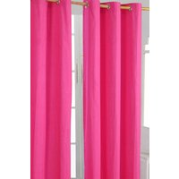 Homescapes Plain Cotton Ready Made Eyelet Curtain Pair in Bright Pink | Size: 140 cm width x 183 cm drop