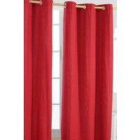 Homescapes Plain Cotton Ready Made Eyelet Curtain Pair in Red | Size: 140 cm width x 183 cm drop