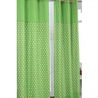 Homescapes Cotton Stars Green Ready Made Eyelet Curtain Pair | Size: 140 cm width x 183 cm drop