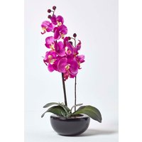 Homescapes Luxury Artificial Orchid in Black Bowl, 54 cm in Cerise