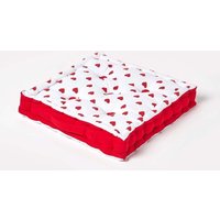 Homescapes Cotton Hearts Floor Cushion in Red | Size: 50 cm x 50 cm