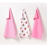 Cotton Cupcakes Pink Tea Towels Set Three