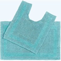 Homescapes Luxury Bath Mat Set Reversible 1600GSM 100% Cotton 2 Pc w. Pedestal Mat in Aqua