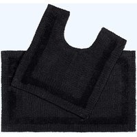 Homescapes Luxury Bath Mat Set Reversible 1600GSM 100% Cotton 2 Pc w. Pedestal Mat in Black