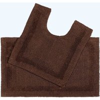 Homescapes Luxury Bath Mat Set Reversible 1600GSM 100% Cotton 2 Pc w. Pedestal Mat in Chocolate