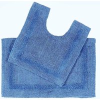Homescapes Luxury Bath Mat Set Reversible 1600GSM 100% Cotton 2 Pc w. Pedestal Mat in Cobalt