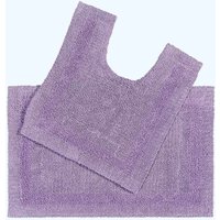 Homescapes Luxury Bath Mat Set Reversible 1600GSM 100% Cotton 2 Pc w. Pedestal Mat in Lilac