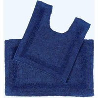 Homescapes Luxury Bath Mat Set Reversible 1600GSM 100% Cotton 2 Pc w. Pedestal Mat in Navy