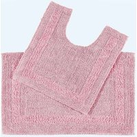 Luxury Bath Mat Set Reversible 1600GSM 100% Cotton 2 Pc w. Pedestal Mat Pink