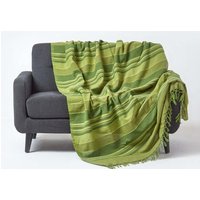 Homescapes Cotton Morocco Striped Throw in Green | Size: 255 cm x 360 cm