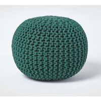 Homescapes Round Cotton Knitted Pouffe Footstool in Dark Green
