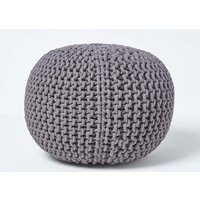 Homescapes Round Cotton Knitted Pouffe Footstool in Dark Grey