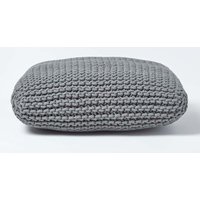 Homescapes Square Cotton Knitted Pouffe Floor Cushion in Grey