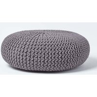 Homescapes Large Round Cotton Knitted Pouffe Footstool in Dark Grey