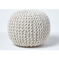 Homescapes Round Cotton Knitted Pouffe Footstool in Natural