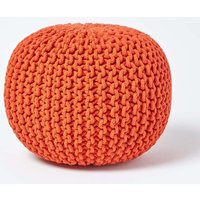 Round Cotton Knitted Pouffe Footstool Burnt