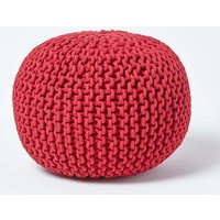Homescapes Round Cotton Knitted Pouffe Footstool in Red