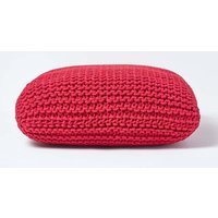 Homescapes Square Cotton Knitted Pouffe Floor Cushion in Red