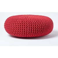 Homescapes Large Round Cotton Knitted Pouffe Footstool in Red