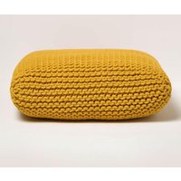 Homescapes Square Cotton Knitted Pouffe Floor Cushion in Yellow