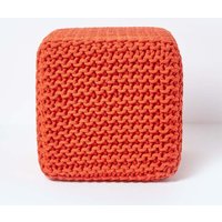 Homescapes Cube Cotton Knitted Pouffe Footstool in Burnt Orange