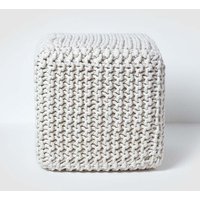 Homescapes Cube Cotton Knitted Pouffe Footstool in Natural