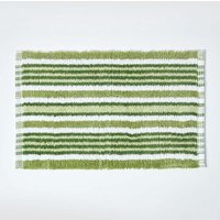 Homescapes Handloomed Striped Cotton Bath Mat in Green