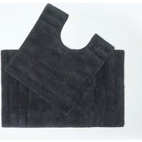 Homescapes Spa Supreme Luxury Bath Mat & Pedestal Set in Black