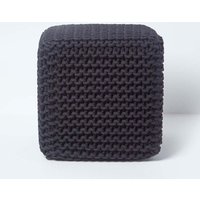Homescapes Cube Cotton Knitted Pouffe Footstool in Black