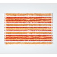 Homescapes Handloomed Striped Cotton Bath Mat in Orange