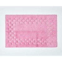 Homescapes Cotton Check Border Bath Mat in Pink