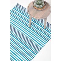 Homescapes Modern Scandinavian Style Striped Cotton Hall Runner, 66 x 200 cm in Blue | Size: 60 cm x 100 cm