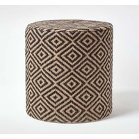 Homescapes Jute Round Pouffe Herringbone Pattern in Black