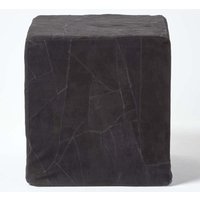 Homescapes Leather & Suede Patchwork Cube Pouffe in Black