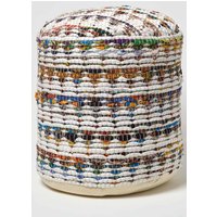 Homescapes Chindi Pattern Woven Bean Filled Pouffe Circular in Cream