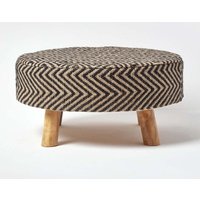 Homescapes Circular Footstool with Diamond Pattern in Black