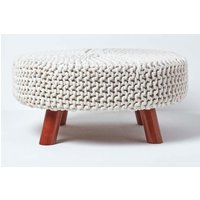 Homescapes Large Round Cotton Knitted Footstool on Legs in Natural