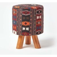 Homescapes Tall Kilim Footstool with Wooden Legs