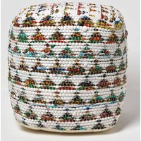 Homescapes Chindi Design Small Square Beanbag Style Footstool in Cream