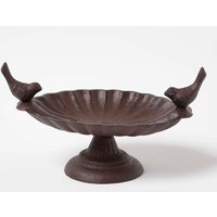 Homescapes Decorative Birds Scalloped Oval Bird Bath Cast Iron in Brown