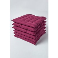 Homescapes 6 Pack Seat Pads Luxury 100% Cotton Indoor Outdoor Garden Cushion, 40cm in Plum | Size: 40 cm x 40 cm