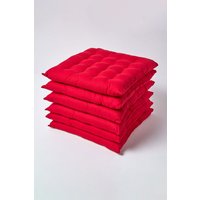 Homescapes 6 Pack Seat Pads Luxury 100% Cotton Indoor Outdoor Garden Cushion, 40cm in Red | Size: 40 cm x 40 cm