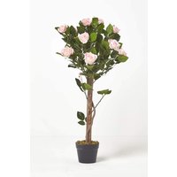 Homescapes Potted Rose Tree Artificial Plant with lifelike green leaves, 90 cm in Pink