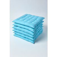 Homescapes 6 Pack Seat Pads Luxury 100% Cotton Indoor Outdoor Garden Cushion, 40cm in Light Blue | Size: 40 cm x 40 cm