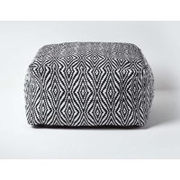 Homescapes Trance Diamond Pattern Square Bean Filled Pouffe, 60 cm in Black