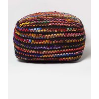 Homescapes Folk Woven Bean Filled Pouffe Cube Square