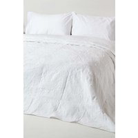 Homescapes Cotton Rich Floral Pattern Bedspread in White | Size: King